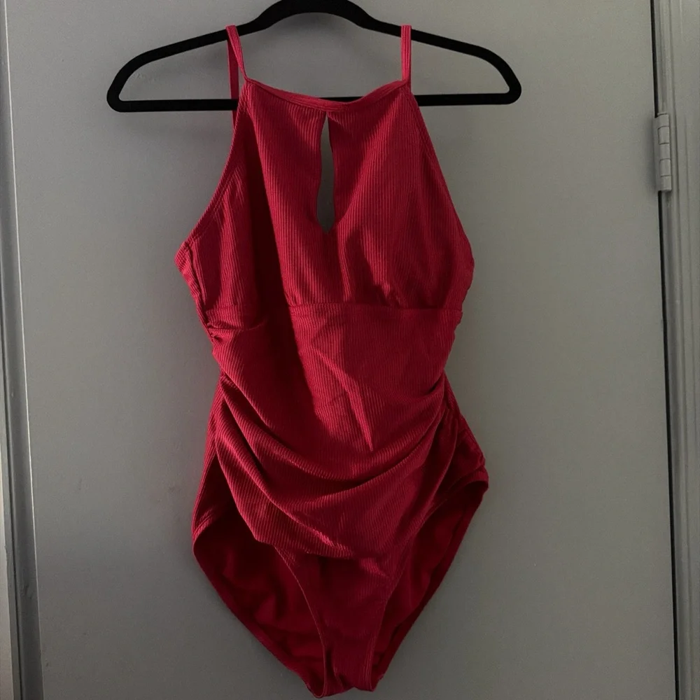 Girls Red One-Piece Swimsuit with Keyhole Front